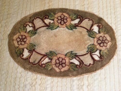 Antique Hand Made Embroidery Oval Doily Floral Folk Art Vintage Textile 12