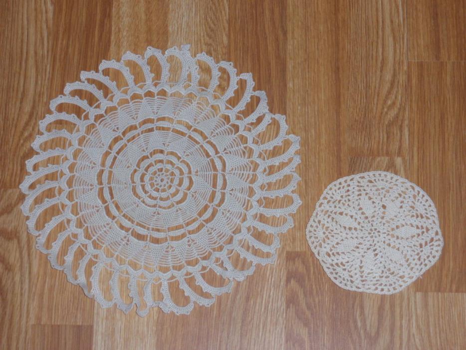 LOT of 2 Vintage 1950's Doilies Cotton Lace Doily Hand Crochet 12 inch diameter