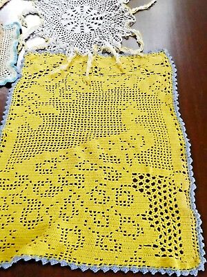 Lace Doilies Crochet Blue Yellow Cotton Antique Lot of 5 Vintage