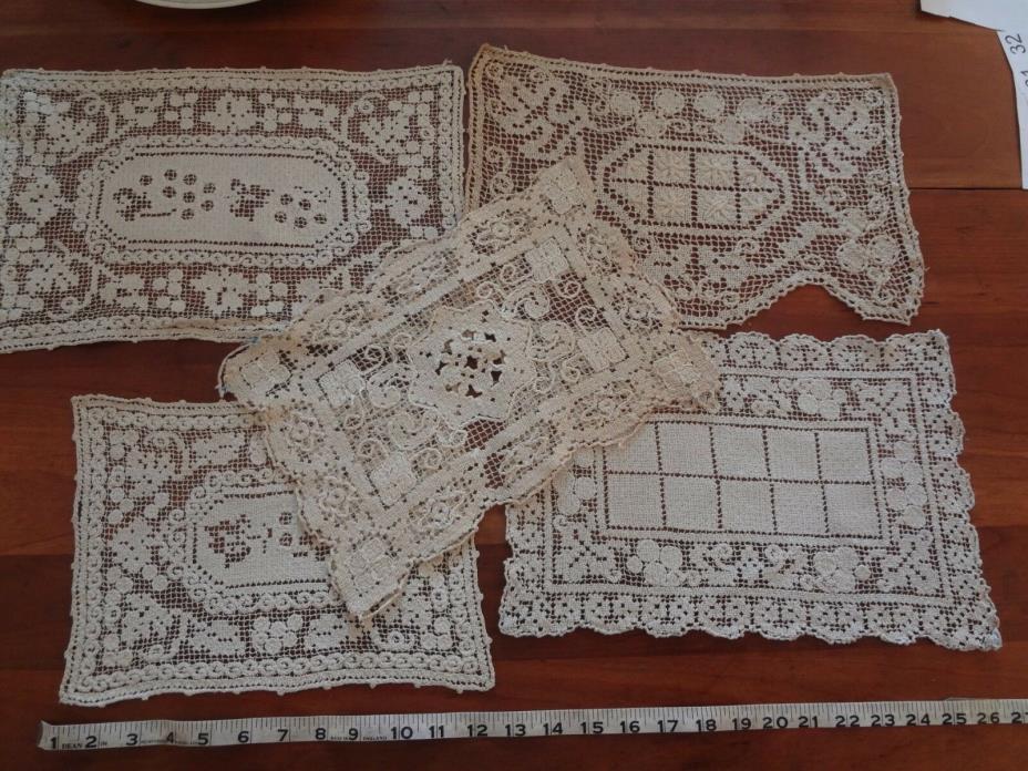 Antique vintage crochet lace rectangular ecru doily table mat lot of 5 # 27