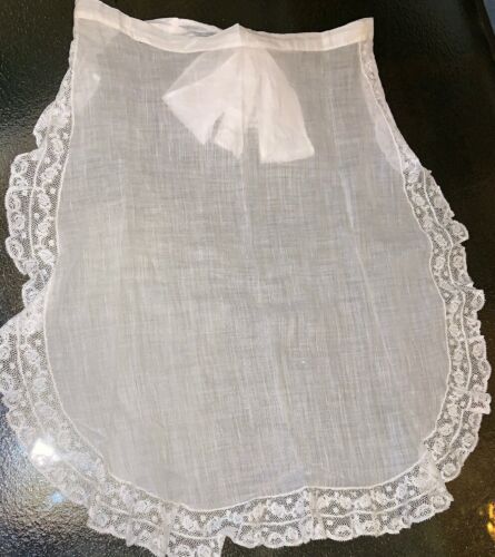 Antique Victorian Edwardian Romantic White Cotton Handmade Lace Half Apron 20”