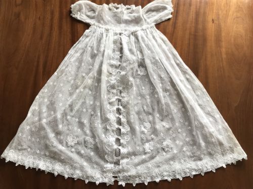 Antique Hand Sewn White Tulle Lace Child Baby Doll Over Dress