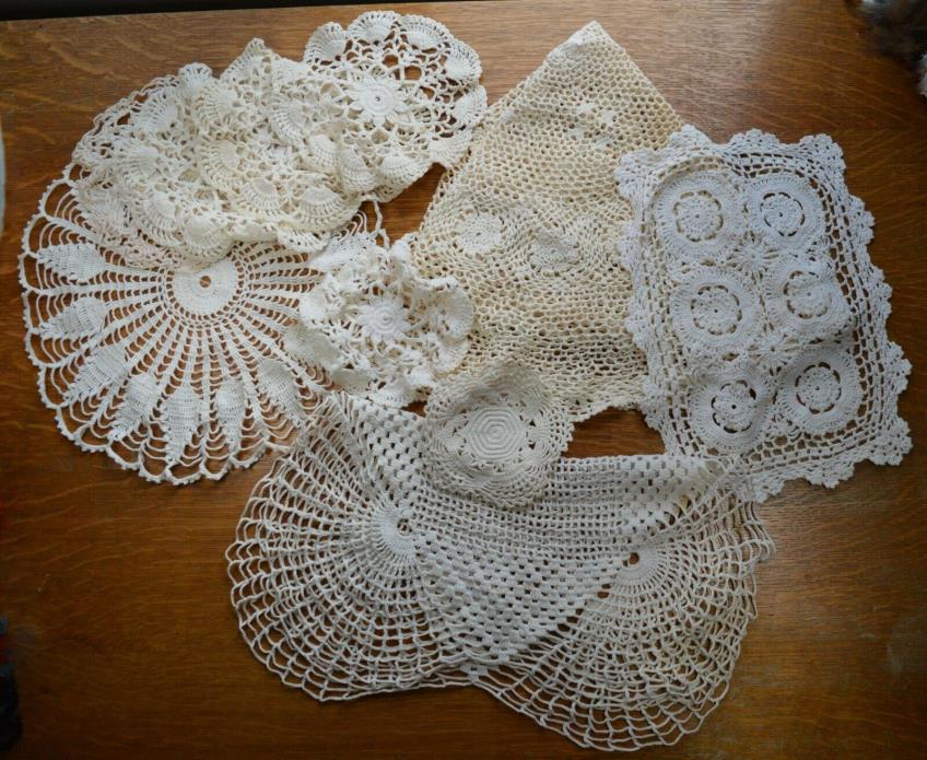 Lot of 12 Vintage Doilies Crochet Lace Cream Wedding Tea Table