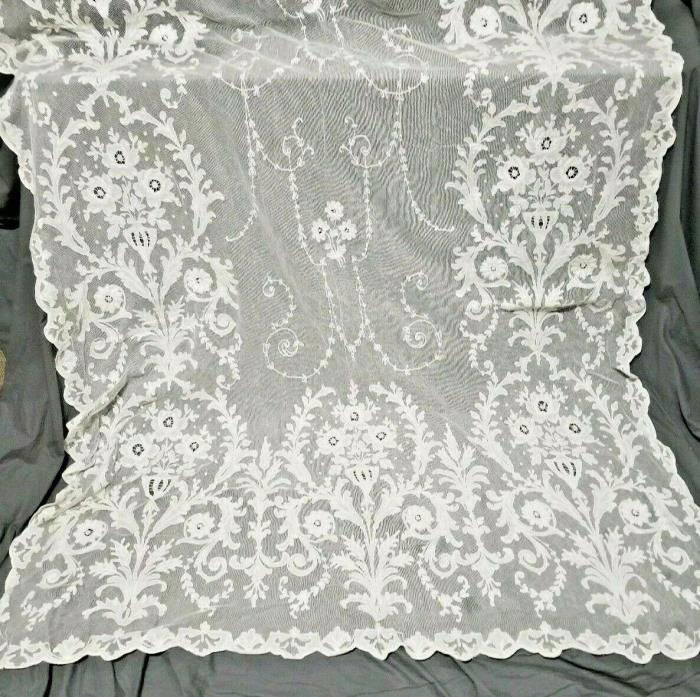ANtique 1890-1900'S LARGE TAMBOUR Net LACE Bridal Veil Curtain PANEL #4-52x120
