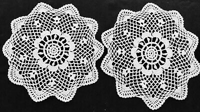 Early Vintage Two Primitive Tea Serving White Crochet Lovely Doilies 11 1/2