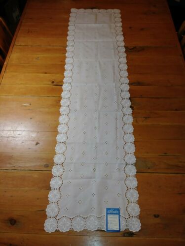 NOS Vintage Sleater Schiffli Embroidered Table Runner Doily 15x61