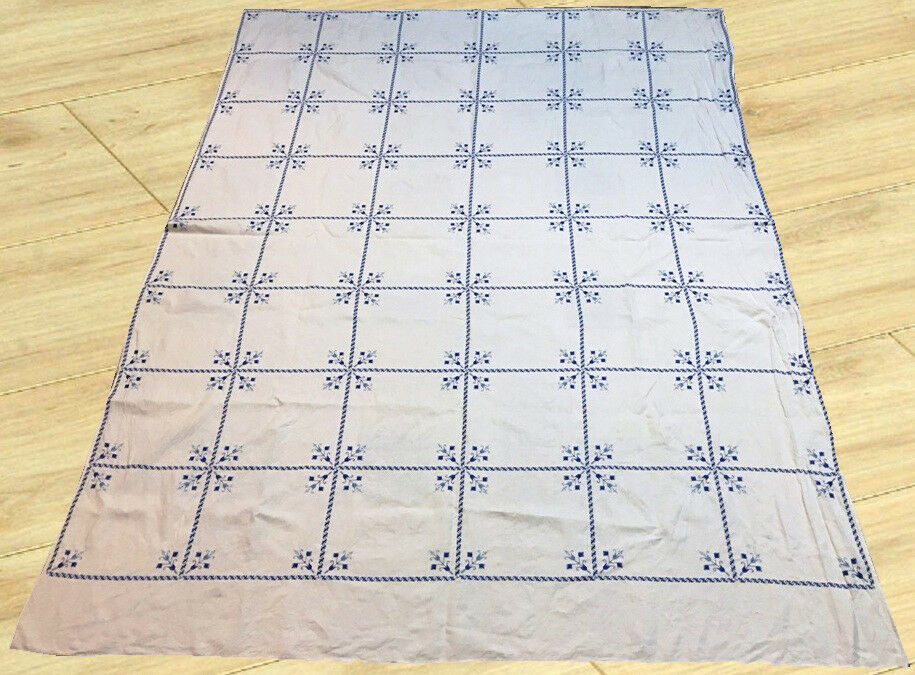 Vintage European Needlepoint Hand Embroidered Tablecloth / Bedspread 5 x 7 Ft