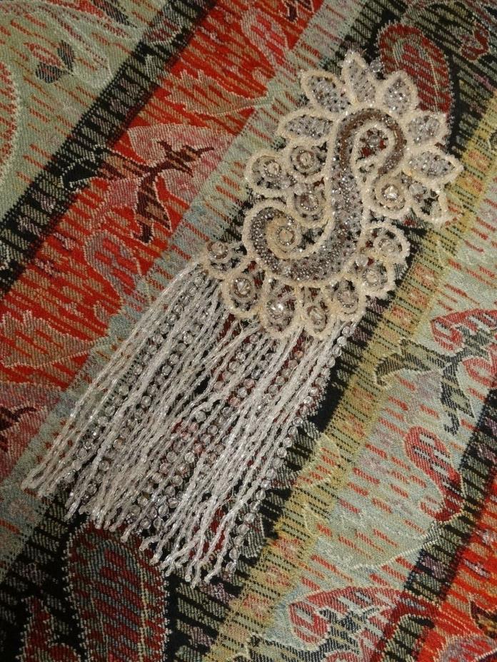 Vintage 1920's Flapper Beaded Fringed Dress Applique Clear Glass Cut Steel 12.5