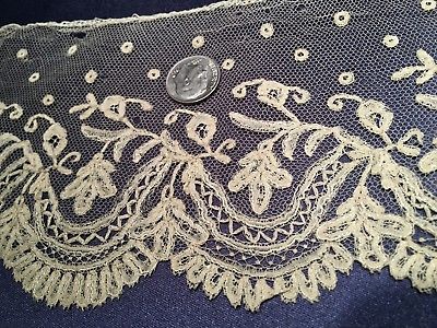 Delicate Antique Victorian Off White Handmade Bobbin Lace Trim 3 3/4
