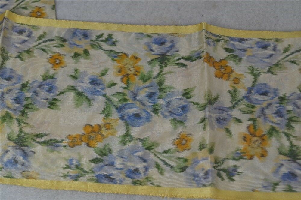 ribbon trim Victorian silk painted yellow blue antique original 4.75 x 48