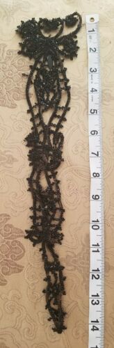 Antique Beaded Trim Flapper Black Appliqué Embellishment Beads Salvage A38