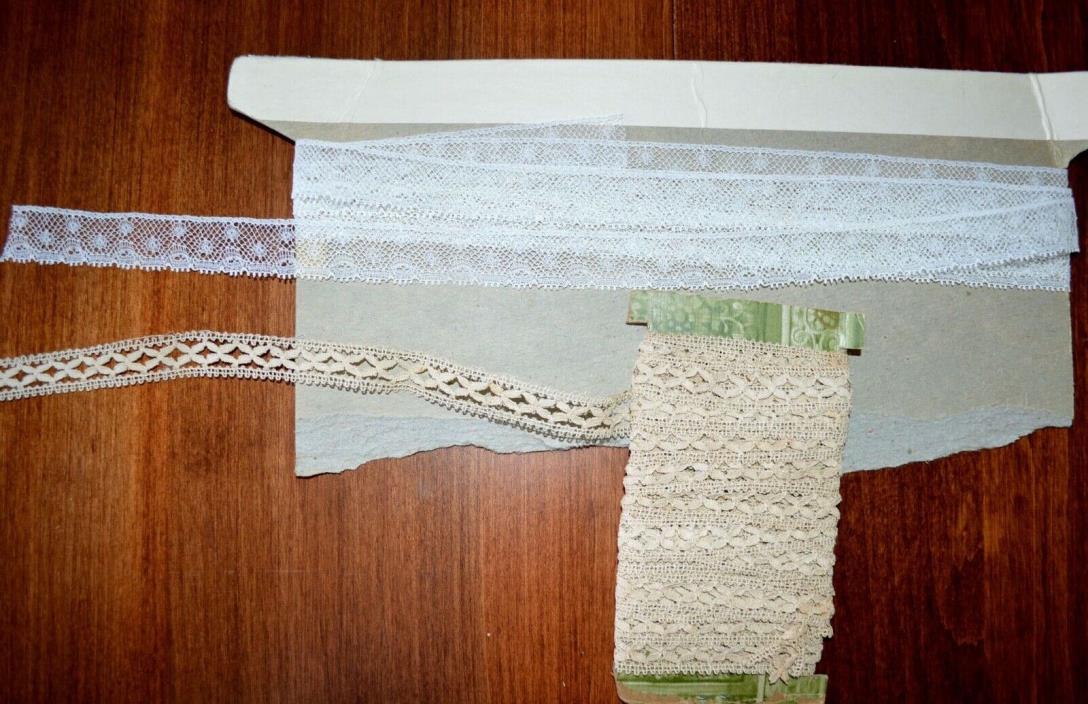 ANTIQUE VINTAGE LACE LACES MACHINE MADE ECRU & WHITE 6 YARDS 1/2 INCH