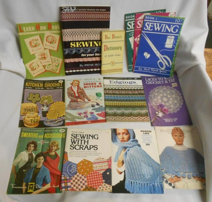 15 vtg sewing crochet trim & edging instruction booklets sweaters hairpin lace