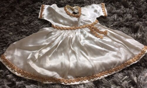 Vintage Doll Dress Lace Clothes Satin Rayon Gold White