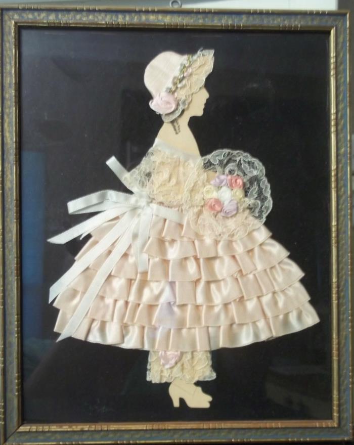 Picture Vint Victorian Ribbon Art Paper Doll Lace Silk Ribbon Embroid ~Ant Frame