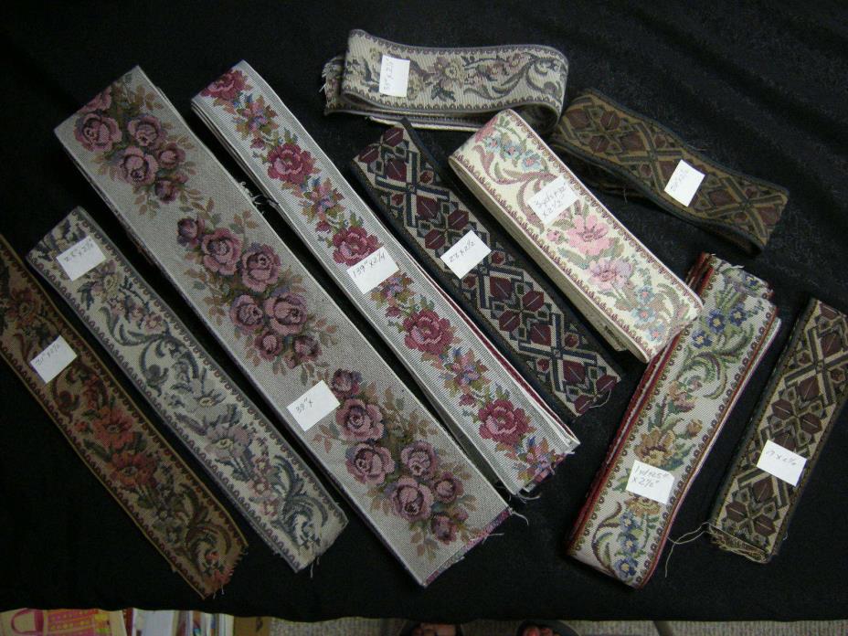 14 Yards Various Widths Vintage Embroidered Trim Ribbon 11 Pcs.