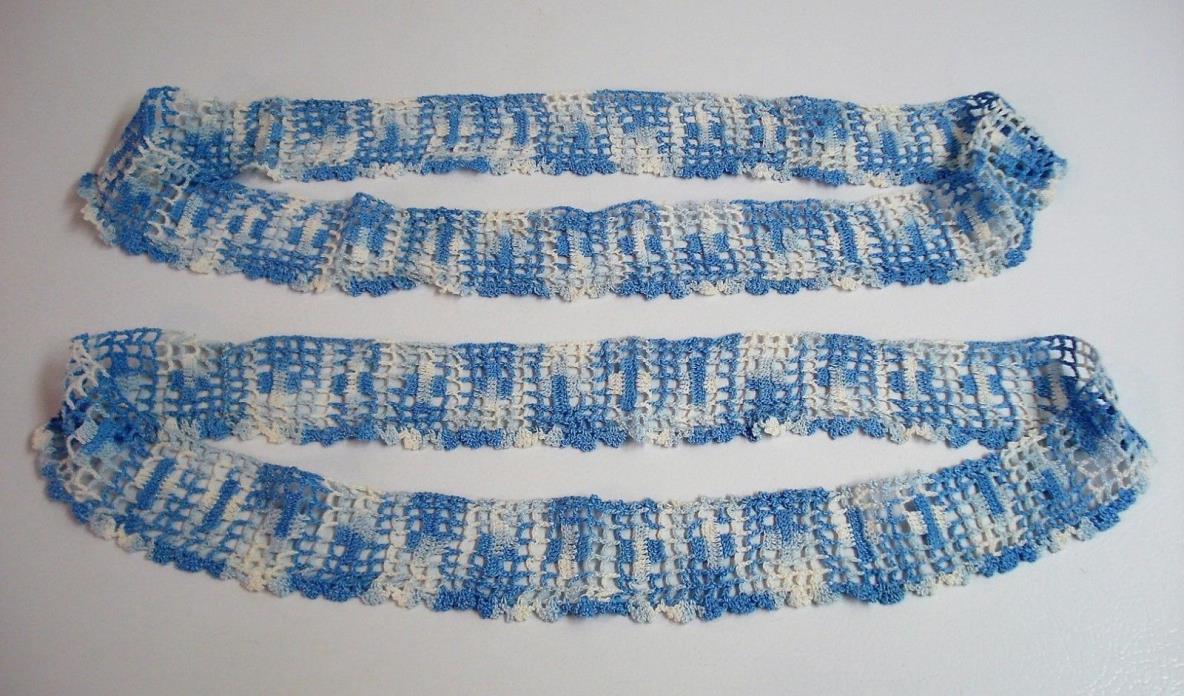 BLUE Handmade Crochet Lace Trim for Pillowcase Pair--UNUSED--2