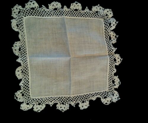 Vintage Flower Girl Hanky Handkerchief Bridal Wedding Crochet Lace Edges