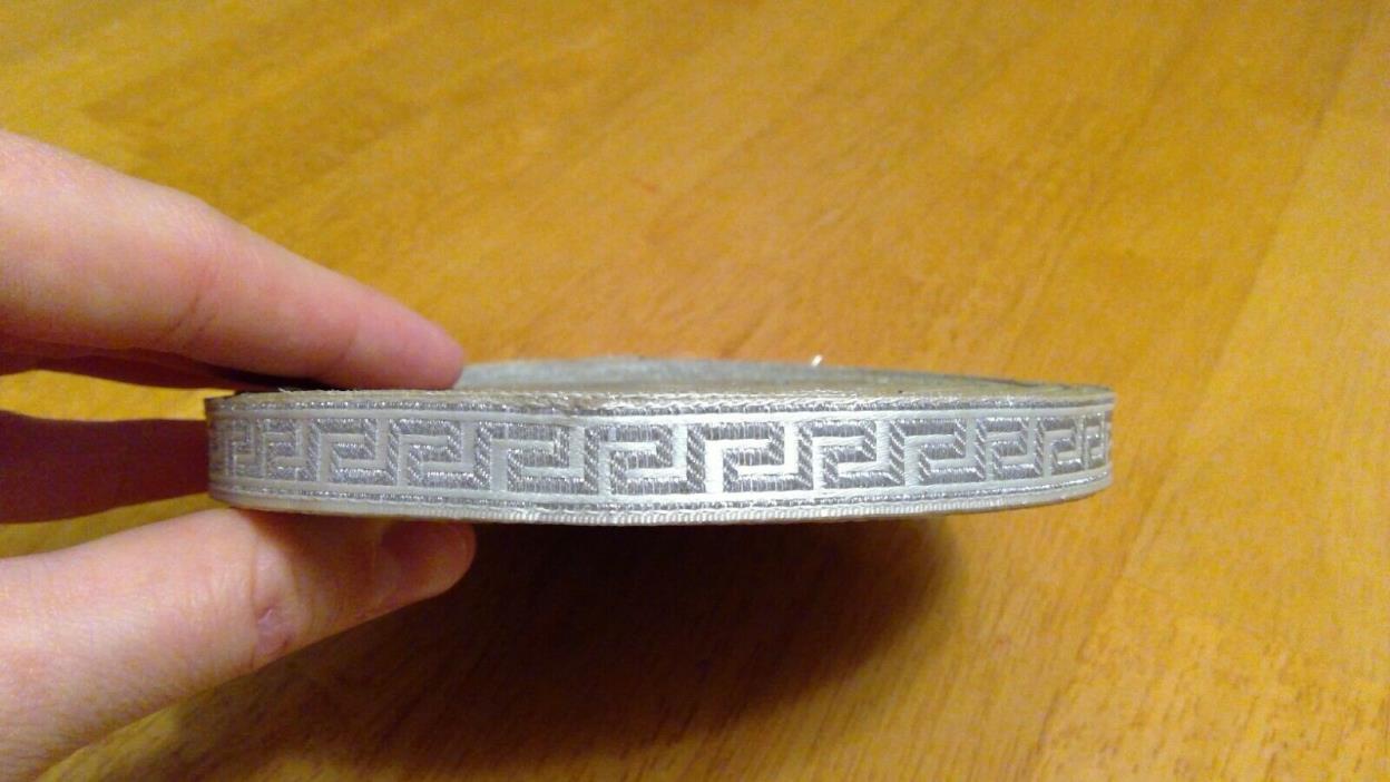 Vintage French Metallic Silver Gray Greek Key Ribbon Galloon Trim Tape 1/2