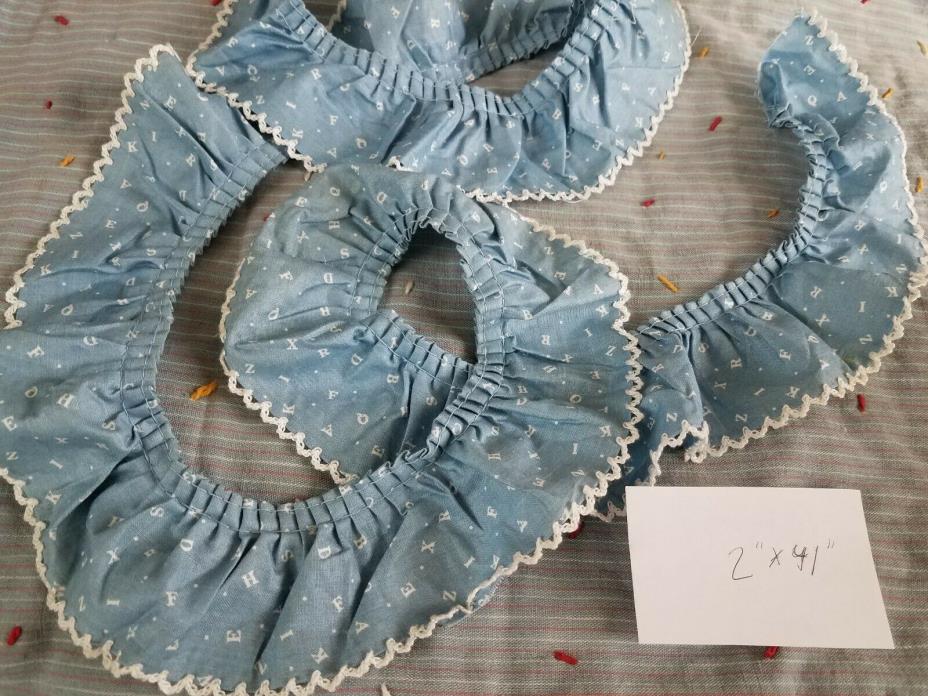 Vintage Ruffled Trim Gathered Fabric Blue White Lace Edge Sewing Crafts Letters