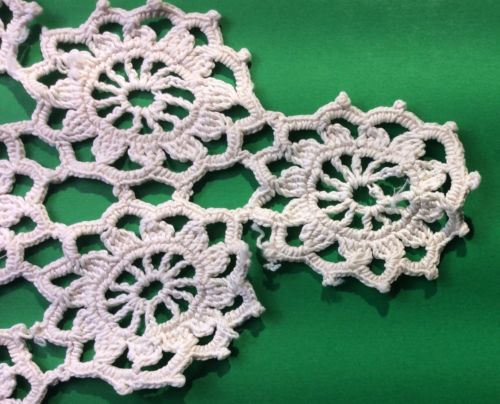 0058 Antique Handwoven Lace Doilie, 15” X 9”