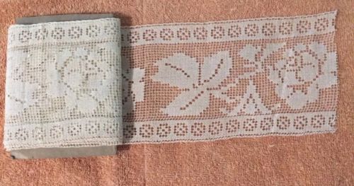 Antique Bobbin Lace, Handmade in India, 1911-1920, Extra Wide, 2 yds. 17 inches