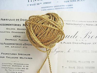 4 yds Vintage Antique French Gold Metallic Cord Trim 1/16