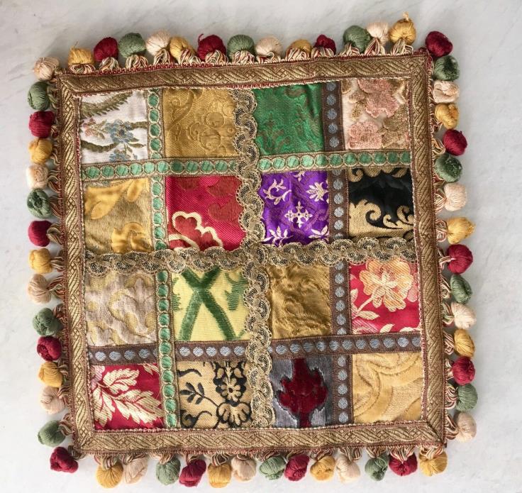 Vintage Venetian Italian Velvet and Silk Textile Sampler Square Table Runner
