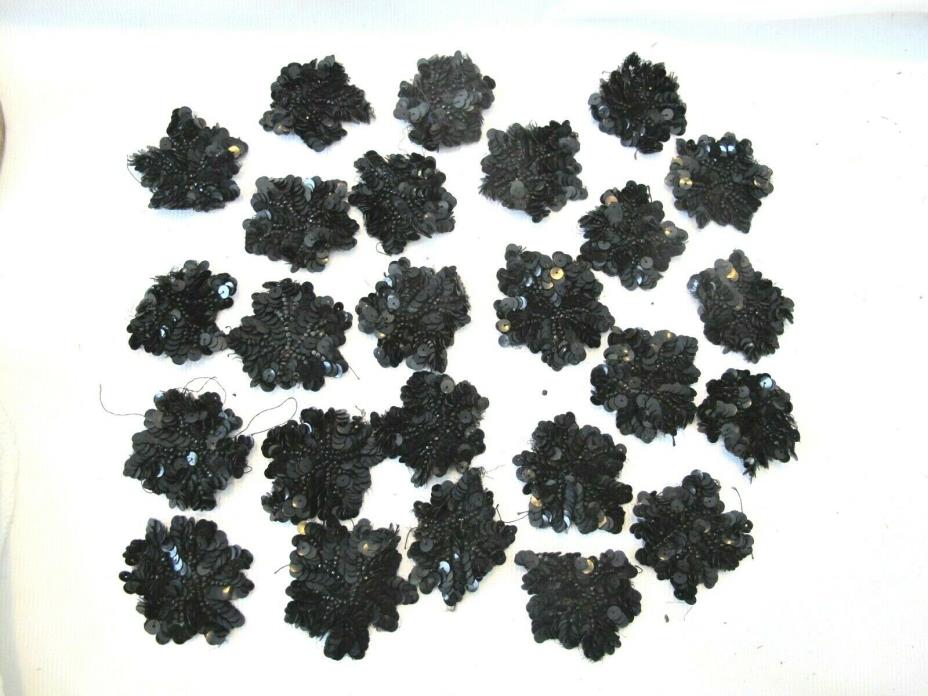 Antique Black Sequined Appliques for Sewing Lot of 25 Crafts 1 3/4
