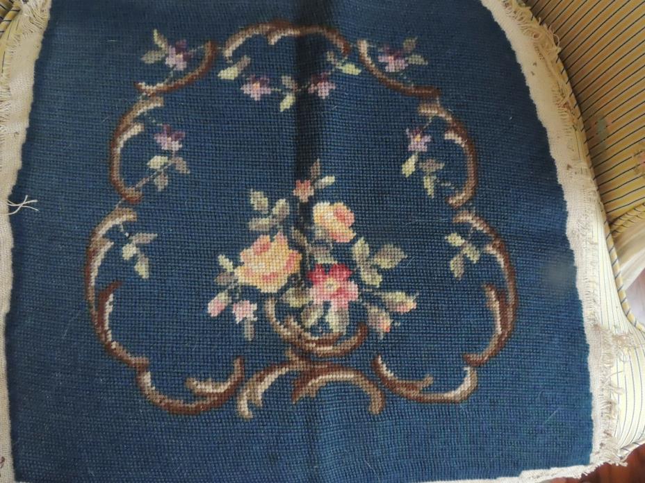 Vtg Wool MIXED FLORAL Needlepoint Chair Seat Cover from 1920-is top 17