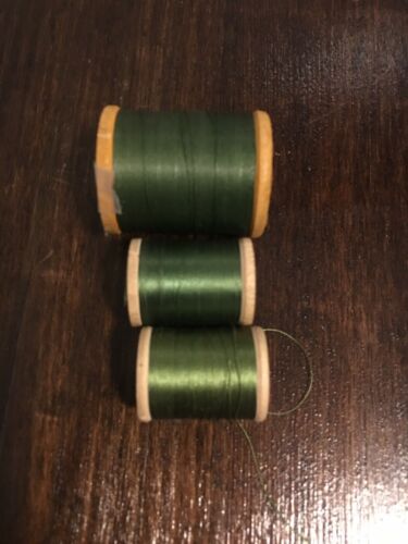 3 - Corticelli & Geneva Spools Silk Thread Vintage Wooden Old GREEN