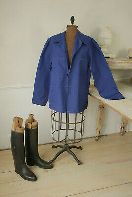 Jacket Vintage French blue button up Work wear heavy fabric 1980's lab coat