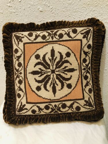 Antique French Velvet Pillow Needlepoint  Victorian Circa Late 1800's