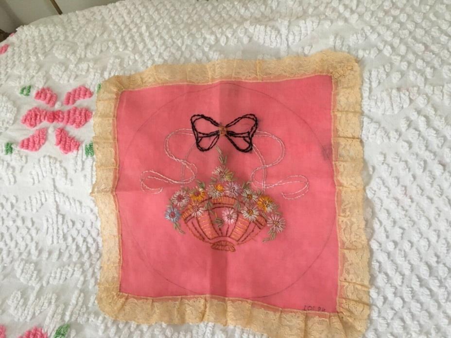 Moprimitivepast Vintage pink ladies boudoir pillow sham crisp embroidery 1 of 3