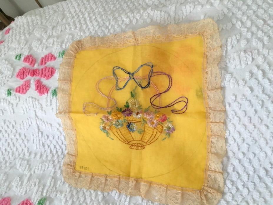 Moprimitivepast Vtg yellow ladies boudoir pillow sham crisp embroidery 2 of 3