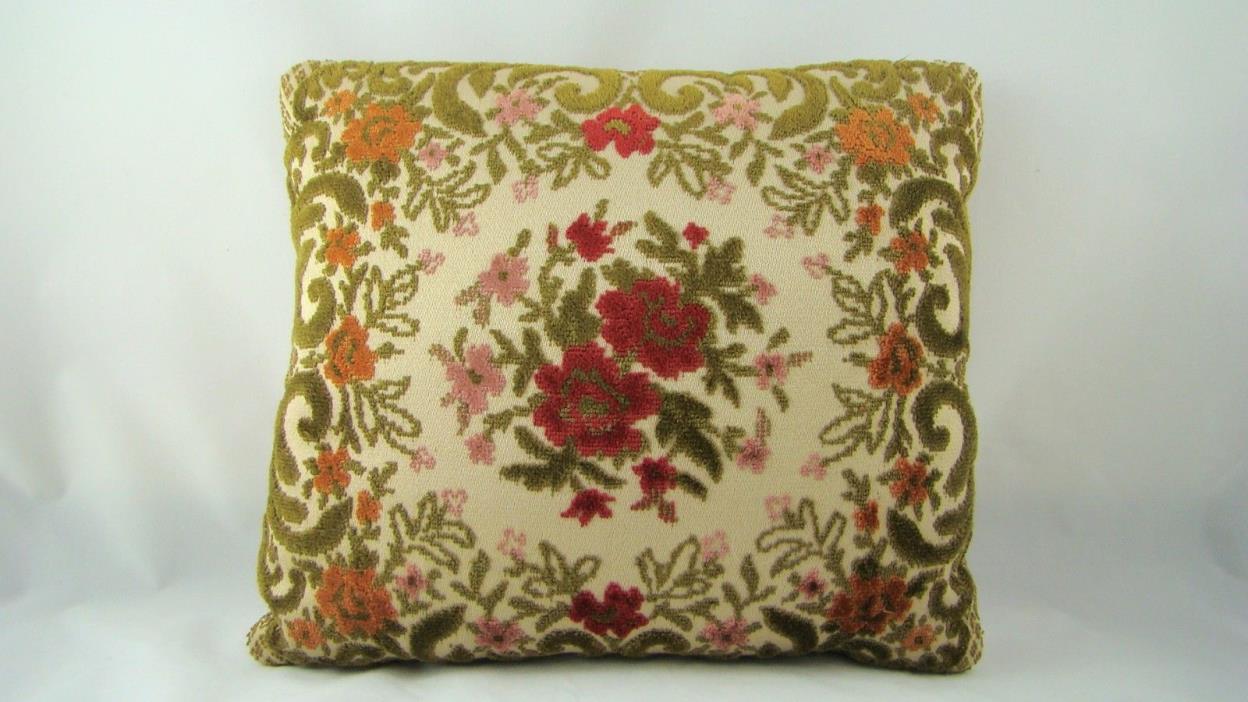 Antique/Vintage Chenille Velvet Floral Pillow - Victorian Style