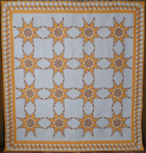 Master Quiltmaker! Vintage Cheddar & White Feathered Star QUILT Willow Trees