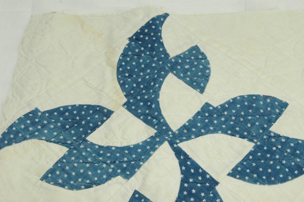 Blue Antique Quilt Block White Stars Drunkards Path Primitive