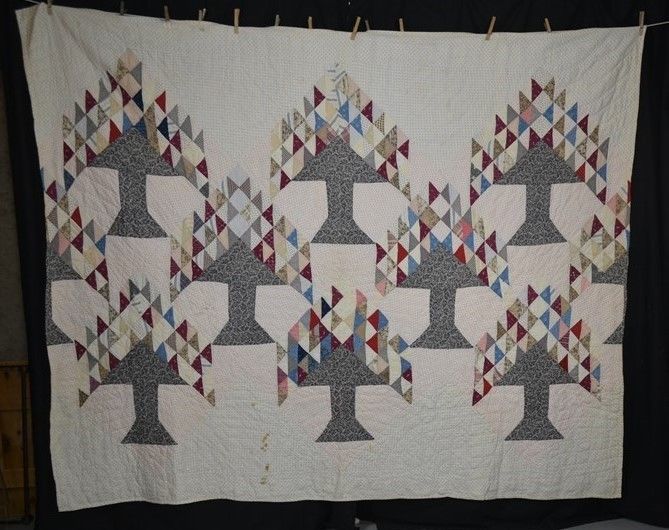 quilt Tree of Life patchwork 72 x 86 cotton early antique original 1860