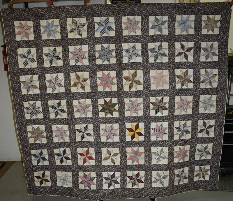 Lemoyne Star Antique Quilt, Brown and Earth Tones, Nice Early Fabrics #18511