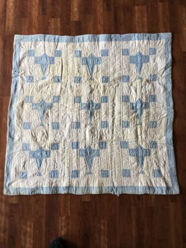 Vintage 1930s handmade Hand Stitched Airplane child size Crib quilt Antique ASIS