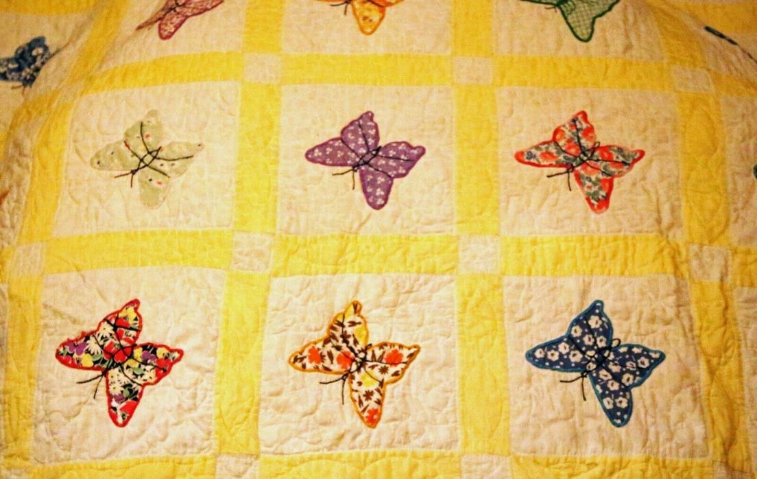 Vintage antique Patchwork  Butterfly applique quilt 87