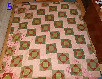 GORGEOUS PRIMITIVE ANTIQUE/VINTAGE CUTTER? QUILT! RED/GREEN/DBL PINK CHRISTMAS!