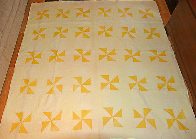 LOVELY ANTIQUE/VINTAGE QUILT! 2 TONE YELLOW PINWHEEL CUTTER?