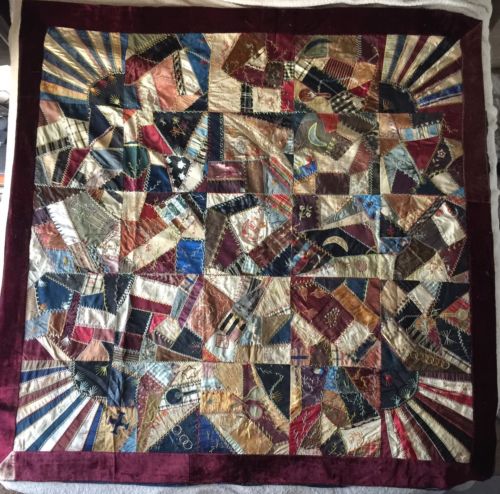 Antique 1882 Crazy Quilt With Ribbons Provenance