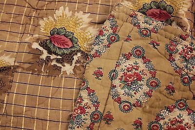 Antique French piquee boutis quilt c1820-1830 RARE LARGE printed cotton 92X101