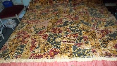 BEAUTIFUL ANTIQUE HAND MADE EMBROIDERED PRINTED VELVET CRAZY QUILT - 60 X 76