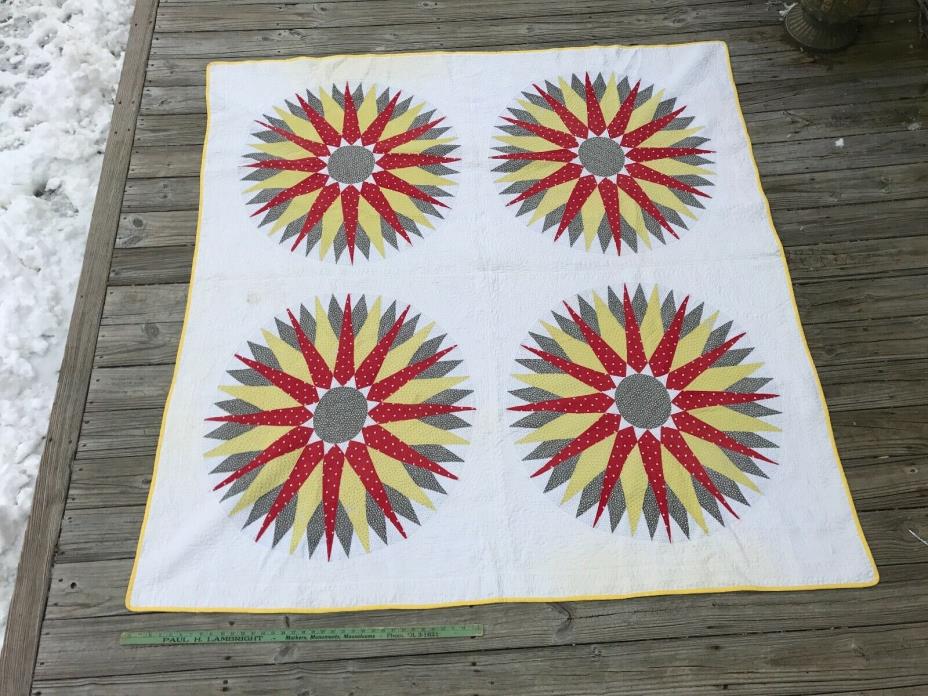 Antique Mariners Compass Quilt Red Black Mustard and White Star GRAPHIC!!