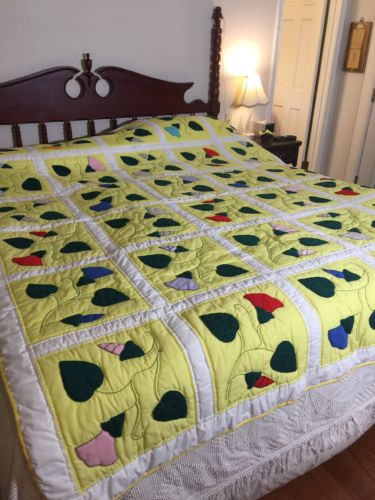 Nice Yellow Morning Glory Applique Quilt