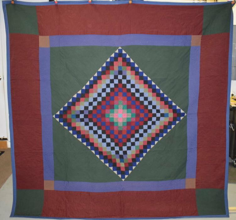 Amish Antique Quilt, Sunshine & Shadows C 1940, Two Borders/Corner Blocks #18490